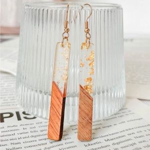 Modern Chic Wood Gold Flecked 2 tone
Rectangle Earrings